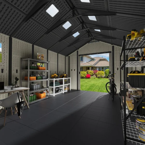 10x16_kick-it_plastic_shed_feature5 Patiowell 10x16ft Kick-it Plastic Storage Shed with Skylight & Windows
