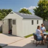 10x16_kick-it_plastic_shed_scene Patiowell 10x16ft Kick-it Plastic Storage Shed with Skylight & Windows