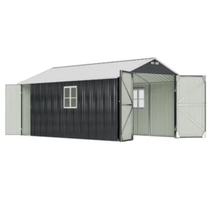 Patiowell 12x20 ft Metal Shed Outdoor Garage with Double Doors & Windows, Black & White