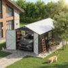 product-12x20-metal-shed-black-white-scene-img Patiowell 12x20 ft Metal Shed Outdoor Garage with Double Doors & Windows, Black & White